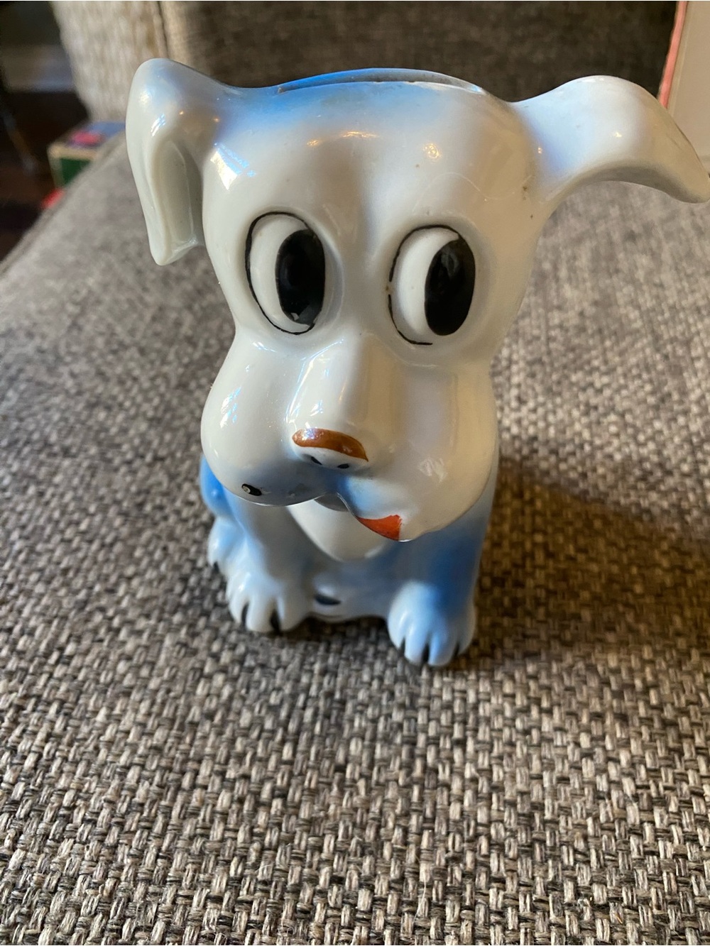 Vintage Blue and White Dog Figurine coin bank - Decorative Pet Statue